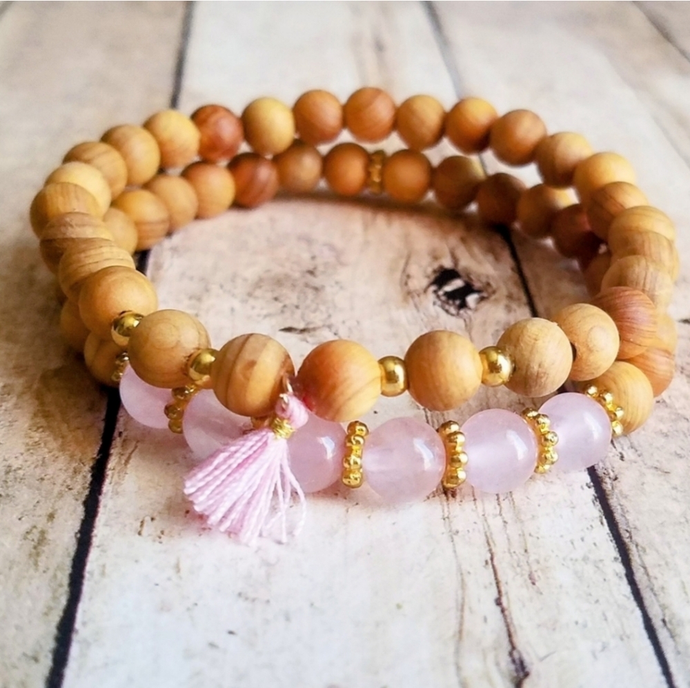 Rose Quartz + Sandalwood Bracelets